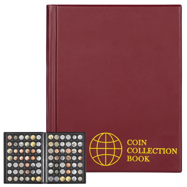 420 Pockets Coin Albums - 28x29 mm/1.1x1.1 inch Pocket Red