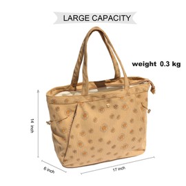 ESVAN Yoga Tote Bag for Women Shoulder Bags Drawstring for Office Workout Travel Carryall Pilates Gym and Beach (Corduroy Brown Flower)