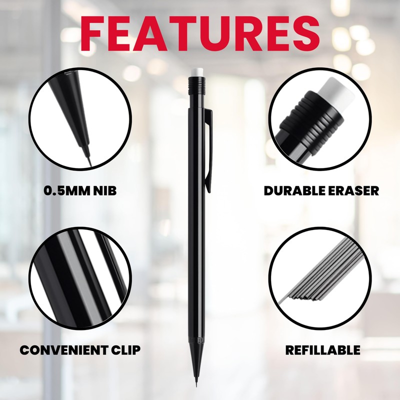 SOMCO - Pack of 5 Mechanical Pencils - 0.5mm Refillable