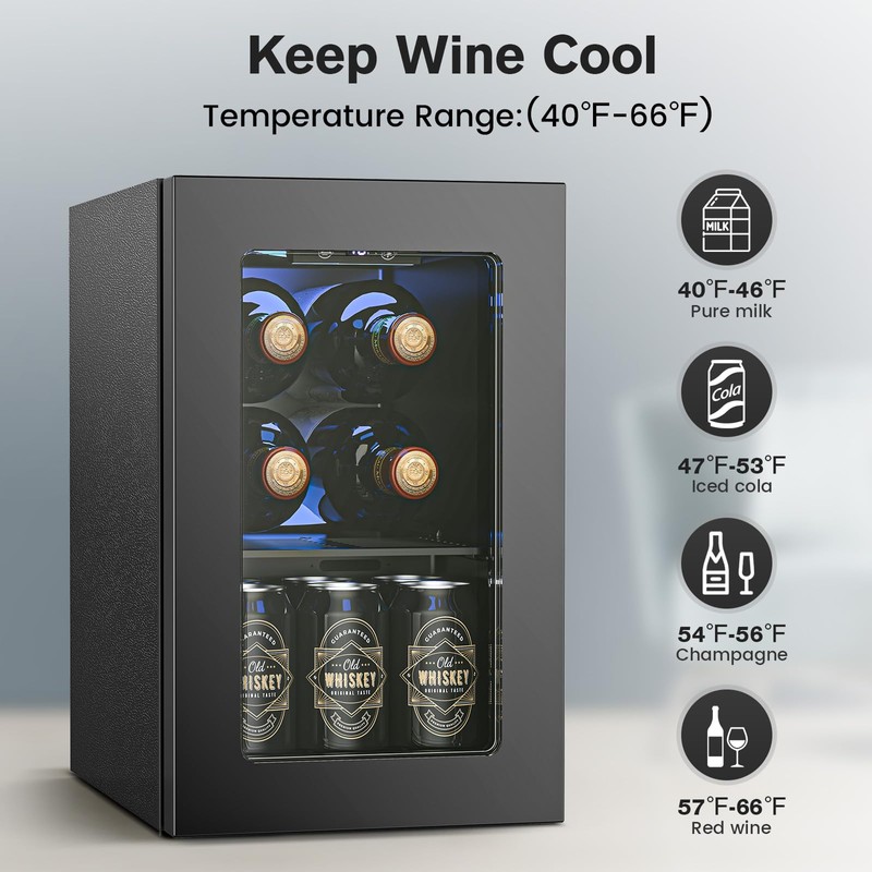 Electactic Wine Cooler Refrigerator with Glass Door, Mini Wine Fridge