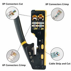 Yankok [6088 Pass Through Crimper] for RJ45 Pass-thru and RJ45 RJ12 RJ11 8P 6P Regular Network Connectors Crimp Strip Cut CAT5 CAT6 CAT7 Unshielded and Shielded Cables (Built-in Pass Thru Blade)