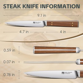 Purple Dragon Serrated Steak Knives Set of 4 - High Carbon German Steel Steak Knife Set with Square Wooden Handle - Effortless Cutting - Christmas Gift for Men and Women