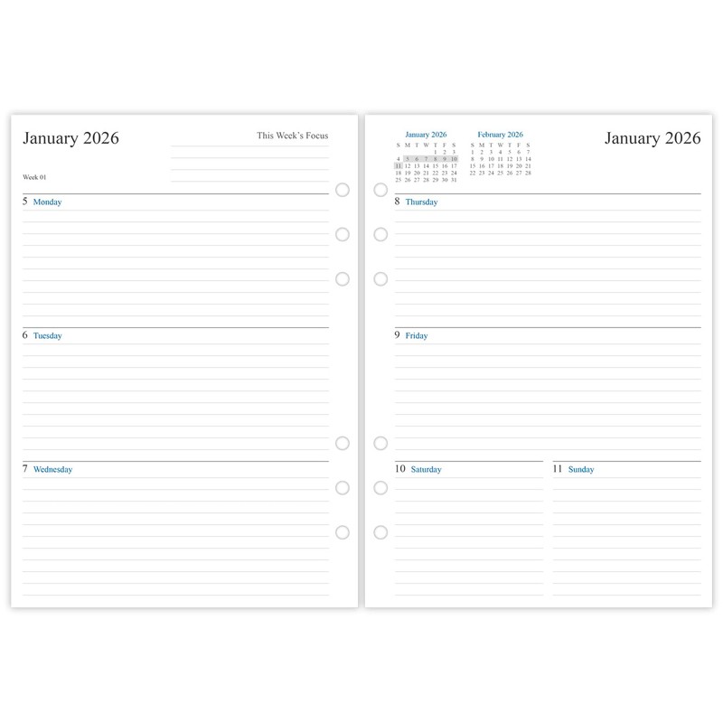 newestor 2026 Weekly Planner Refill for A5 Ring Binder, 6