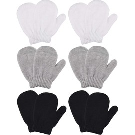 Boao 6 Pairs Toddler Mittens Kids Winter Knit Gloves Stretch Mittens for kids Toddler Boys Girls(Black, White, Gray, Red, Rosy, Dark Blue)
