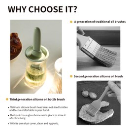 Oil Dispenser with Brush - Glass Olive Oil Dispenser for Kitchen, 3 IN 1 Oil Dispenser Bottle with Silicone Basting Brush for Cooking Vinegar Sauce BBQ Grill Frying (Green/White)