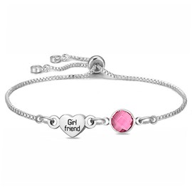 Girlfriend Gifts for Valentines for Women Silver Link Bracelet Heart Charm Jewelry for Women Birthday Christmas Wedding Gifts (Girlfriend)