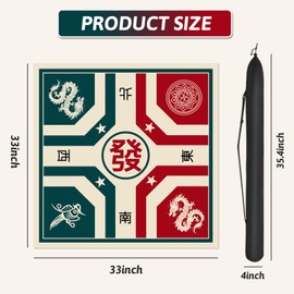 Tldcdte 33" Mahjong Table Mat,Non-Slip Noise-Reducing Game Table Cover with Storage Bag,Foldable Game Mat for Mahjong, Cards, Board Games(White,Red,Blue)