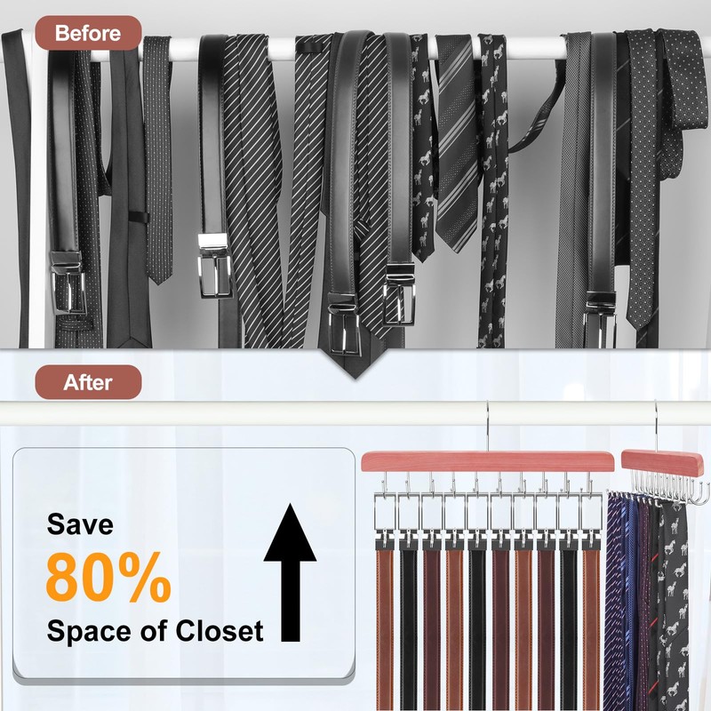 TOPIA HANGER Cedar 2 Pack 2 in 1 Belt Tie