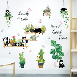 Wall Sticker Cat Stylish Bird Wall Spring House Plant Flower Wallpaper Sticker Cat 3D Sticker Butterfly Diy Wall Decoration Wall Sticker Green