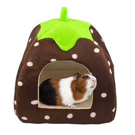 KSVFTB Guinea Pig Bed, Hamster Bed, Small Animal Pet Winter House Warm Nest, Hideout Cage Cave for Chinchilla Ferret Gerbil, Non Slip Strawberry Hedgehog House Pad
