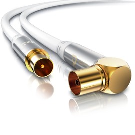CSL Antenna Cable Angled 8K 4K HDTV 2 m Metre Antenna Cable Coupling 90° Angle to Straight Connector 75 Ohm Suitable for TV HDTV Radio DVB-T2 DVB-S DVB-S2 Right Angle Plug White