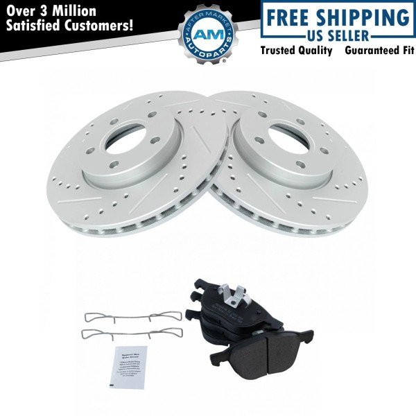 AM Autoparts Front Metallic Pads & Drilled Slotted Coated Performance