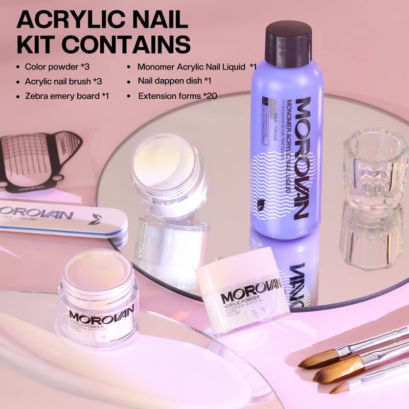 Morovan Acrylic Nail Set Starter Set Complete - 3 Colours
