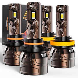 MUEYNIUK Upgraded H11+9005 Light Bulbs, 36000LM Super Bright 6500K 800% Brighter, Plug and Play Quick Installation, IP68, Long Service Life with Cooling Fan (Pack of 4)