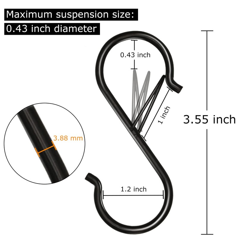 Waitkey 8 Pack S Hooks for Hanging, 3.5 inch Heavy