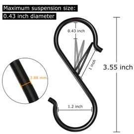 Waitkey 8 Pack S Hooks for Hanging, 3.5 inch Heavy Duty Metal S Hooks with Safety Buckle S Shaped Hooks Pot Rack Closet Hooks for Hanging Plants, Clothes, Kitchen Utensil, Pots, Pans, Bags (Black)