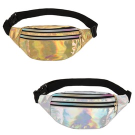 YKKJ Pack of 2 Women's Belt Bags, Adjustable Strap, Waist Bag, for Men and Women, Party, Festival, Sport, Outdoor, Travel (Gold and Silver), silver