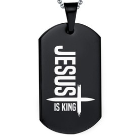 DOMYUHAO Christian Jesus Is King Bible Verses Dog Tag Necklace Gifts for Men Women -Personalization Engraved Stainless Christian Wedding Pendant Gifts (Black 3)