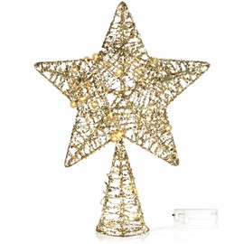 com-four® LED Christmas decorative star – Christmas decoration star with LED light and timer – standing Christmas star with sequins (gold/39 cm)