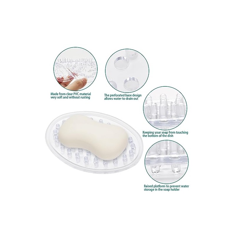 Jabonera de plástico, 4 piezas, bandeja transparente soporte para barra