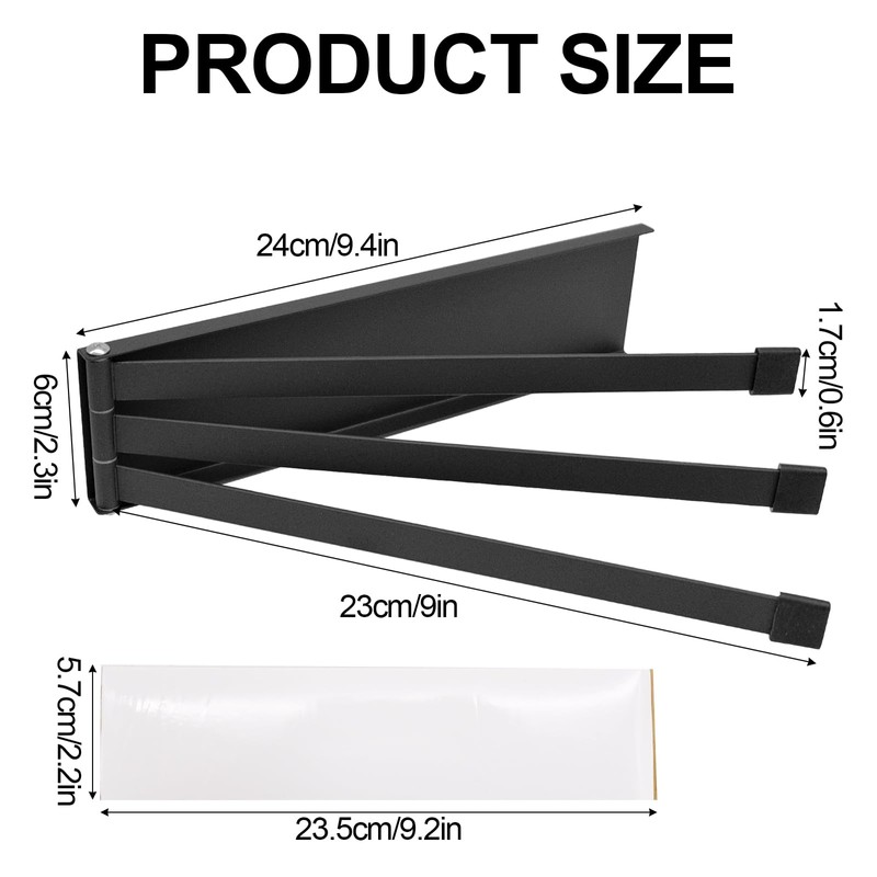 Towel Rail Black with 3 Arms No Drilling Towel Rail