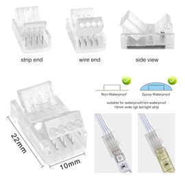 4 Pin RGB LED Light Strip Connectors 20Pcs 10mm Wide Unwired Gapless Solderless Strip to Wire Quick Connectors for Waterproof or Non-Waterproof SMD 5050 Multicolor LED Light Strip 5V 12V 24V 36V
