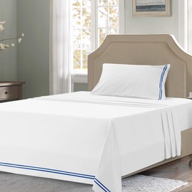 SUBRTEX TwinXL Tencel Sheet Set, 3 PC Cotton Tencel Lyocell Bed Sheets for TwinXL Size Bed, Silky Soft Bedding Sheets & Pillowcases Set, 16" Deep Pocket, Breathable & Cooling Sheets (TwinXL, White)