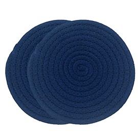 SCF2017 Round Cotton Rope Placemats Heat-Resistant 18cm Small Table Mats Coasters,Set of 2,Navy Blue