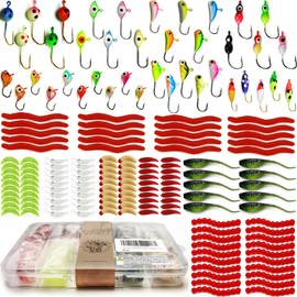 VMSIXVM Ice Fishing Jigs Ice Fishing Lures, Glow Micro Ice Jig Heads Hooks Winter Jig Soft Plastic Worm Baits kit for Crappie Walleye Panfish, Ice Fishing Gear Equipment Tackle Accessories