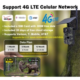 Zonkasion 4G LTE Cellular Trail Cameras 2.5K Video with Live Streaming, Game Camera SIM Card Included with Motion Activated 0.2s Trigger Time Solar Trail Cam IP66 Waterproof for Hunting