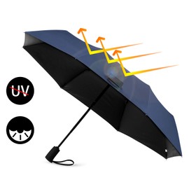 JIGUOOR Pocket Umbrella Storm Proof Open-Close Pocket Umbrella Automatic Windproof Storm Pocket Umbrella Up to 140 km/h, Compact Folding Travel Golf Umbrella Windproof, 8 ribs navy blue