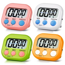 Timers 4 Pack Digital Kitchen Timer Magnetic Digital Timer with Big Display Loud Ring Cooking Timers for Kitchen Electronic Timer for Classroom, Game, Gym, Break Time (Pink,Green,Orange,White, 4)