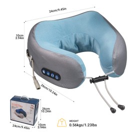 EEZEE Neck Pillow Massager Travel Neck Pillow Massager with Heat Cervical Support Neck Pillow Airplane Office Driving, 9.5x10.2x3.9