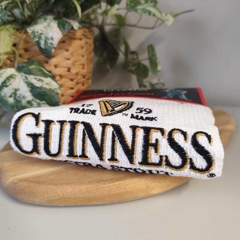 Guinness - Waffle Tea Towel - Embroidered Logo - Black
