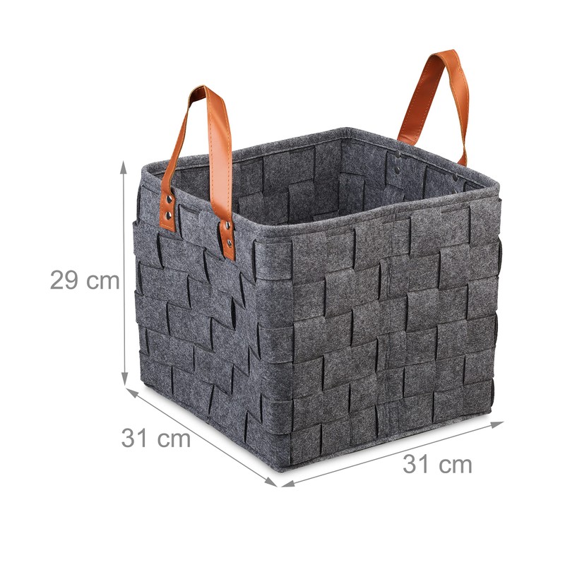 Relaxdays Woven Felt Basket, Foldable Storage Basket, Felt Shelf Basket