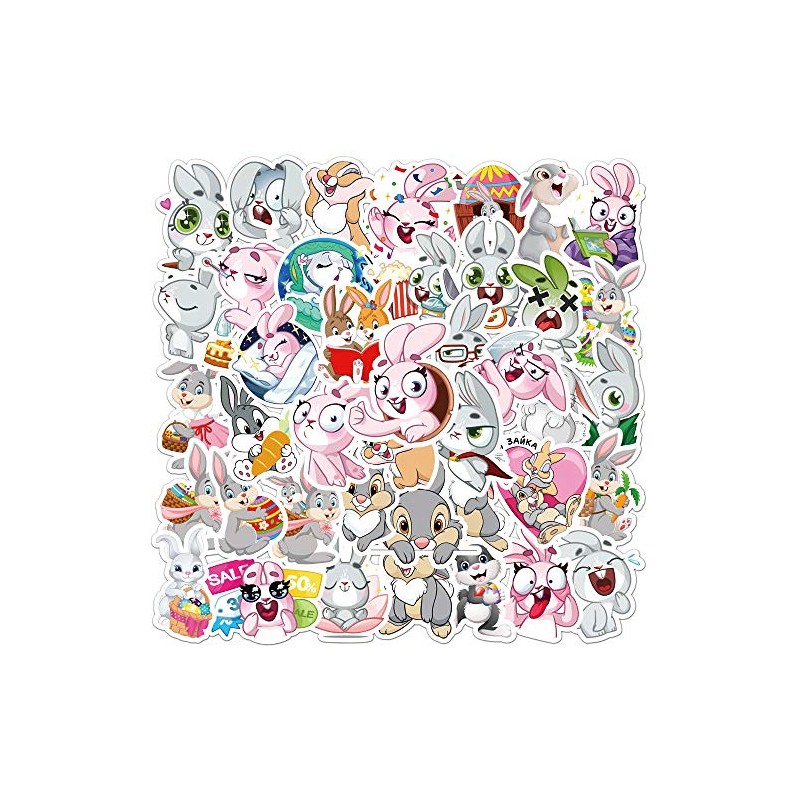 AUCEKO 50PCS Multicolor Cartoon Rabbit Stickers, Vinyl, Glossy, Waterproof, Reusable,