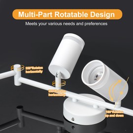 Karyoosi LED 6 Light Track Lighting Kit, 6-Light Track Lighting Fixtures Ceiling, Flexible Rotatable Detachable GU10 Light Head, Matte White, Bulb Not Included, for Kitchen, Home Office, Laundry