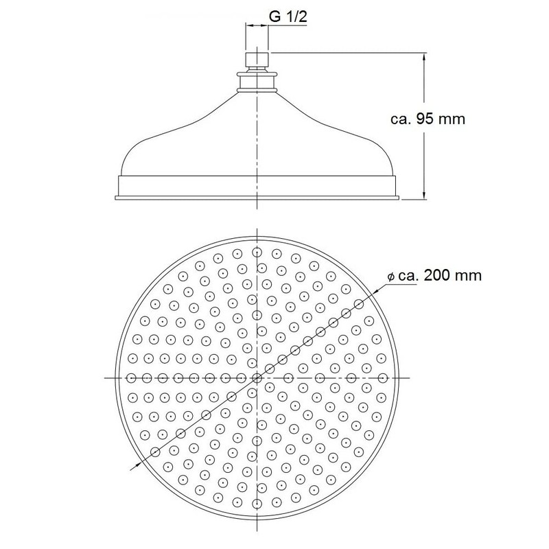 Retrodesign Rain Shower Head Diameter 20 cm 75 Anti-Limescale Nozzles