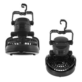 Camping Lantern with Fan Set - Set of 2 Weather-Resistant Camping Lights with 18 LED Bulbs and High and Low Fan Settings by Wakeman (Black)