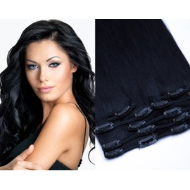 Clip-In Hair Extensions Set 100% Real Hair 7-Piece 70 g Hair Extension 45 cm No. 1 Black