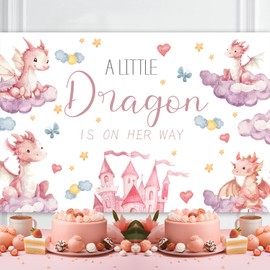 Balterever Dragon Baby Shower Backdrop for Girls 3 * 5ft Pink Dragon Baby Shower Decorations a Little Dragon is On Her Way Baby Shower Supplies for Photography Background