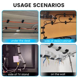 Adhesive Cable Management Clip (20Pcs Black)，Cord Management Under Desk， Wire Organizer for TV PC Ethernet HDMI Extension Cord Power Plug