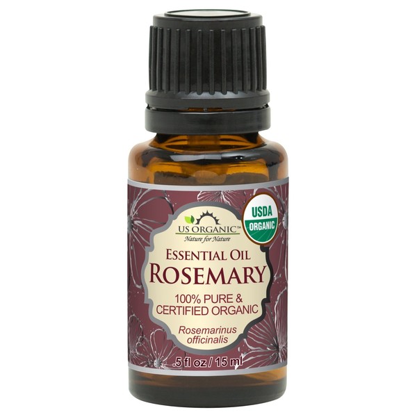 US Organic 100% Pure Rosemary Essential Oil, USDA Certified Organic 100% Pure, Steam Distilled, for Hair Growth, Scalp, Face, Skin, and Aromatherapy (Size Variations Available) (15 ml)