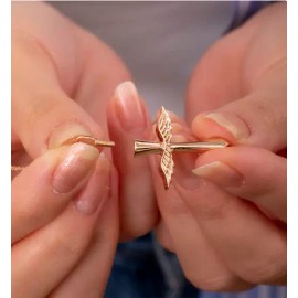 Fashion Jewelry GOLD CROSS RELIGIOUS WING MEMORIAL ASHES URN GOD Pendant On 925 Silver 20" Chain