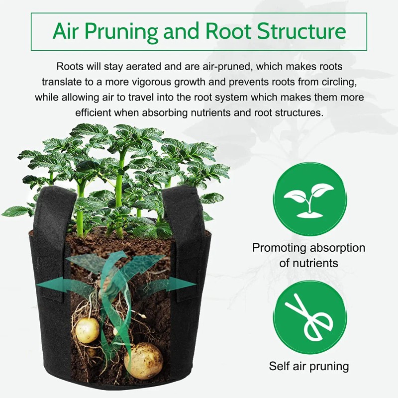 5-Pack 7 Gallon Heavy Duty Non-woven Planting Bags Breathable Handles