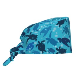 Summer Sea Turtle Ocean Adjustable Working Cap Breathable Unisex Women Men Elastic Bandage Tie Back Hats Scrub Nursing Doctor Surgeon Cap