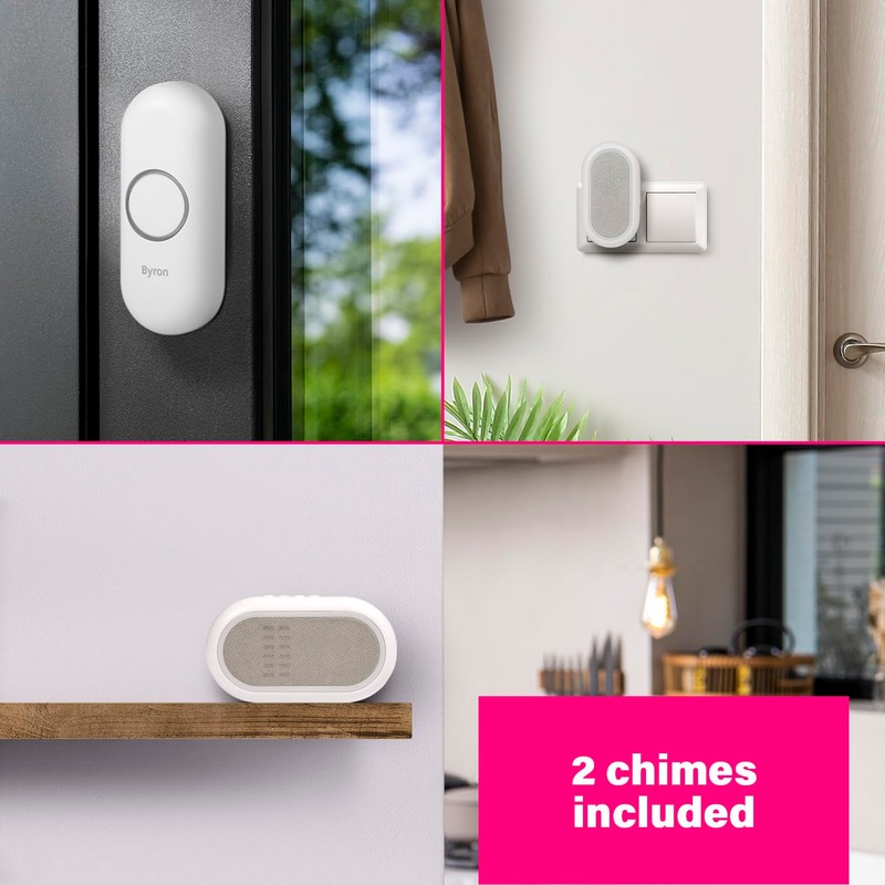 Byron Wireless Doorbell Set – Multi-Colour Visual Alert – Mute