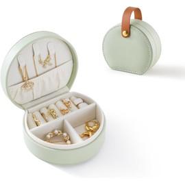 Organizador Portátil de Joyería de Viaje, Caja de Joyería Pequeña, Mini Organizador de Joyas, Caja de Almacenamiento para Joyería, Joyero de Viaje para Anillos, Pendientes, Pulseras, Collares, Verde