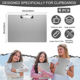 Qilery 6 Pcs Landscape Clipboard 12 x 9 Inches Plastic Large Clipboard Horizontal Clipboard with Low Profile Metal Clip Art Sketch Board Drawing Clipboard for Home Office School Files Papers Supplies
