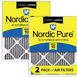 Nordic Pure 10x20x1 (9_1/2x19_1/2) Furnace Air Filters MERV 10 Pleated Plus Carbon 2 Pack
